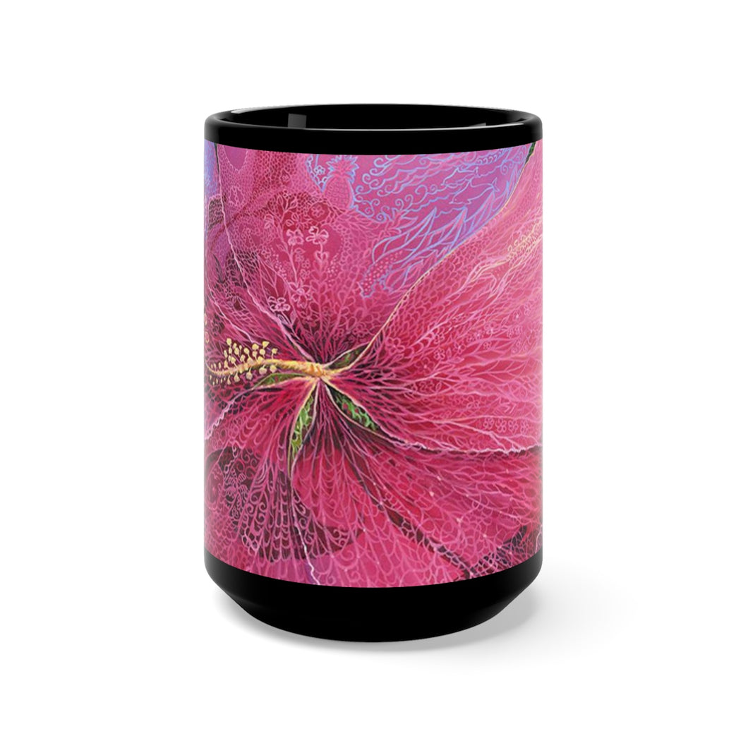 Pink Hibiscus Dream, By Robert Thomas, Black Mug 15oz