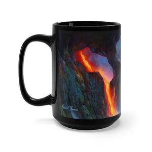 Volcano Sea cave, Robert Thomas Hawaiian Art, Black Mug 15oz