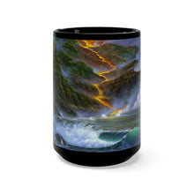 Load image into Gallery viewer, Volcano Light, by Robert Thomas, Black Mug 15oz