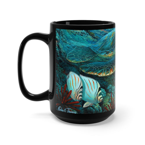 Large Green Sea Turtle, By Robert Thomas, Black Mug 15oz