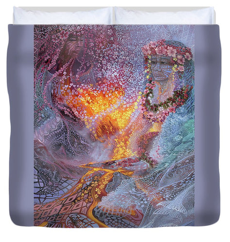 Sisterly Love With Goddess Pele And Namakaokahai - Duvet Cover